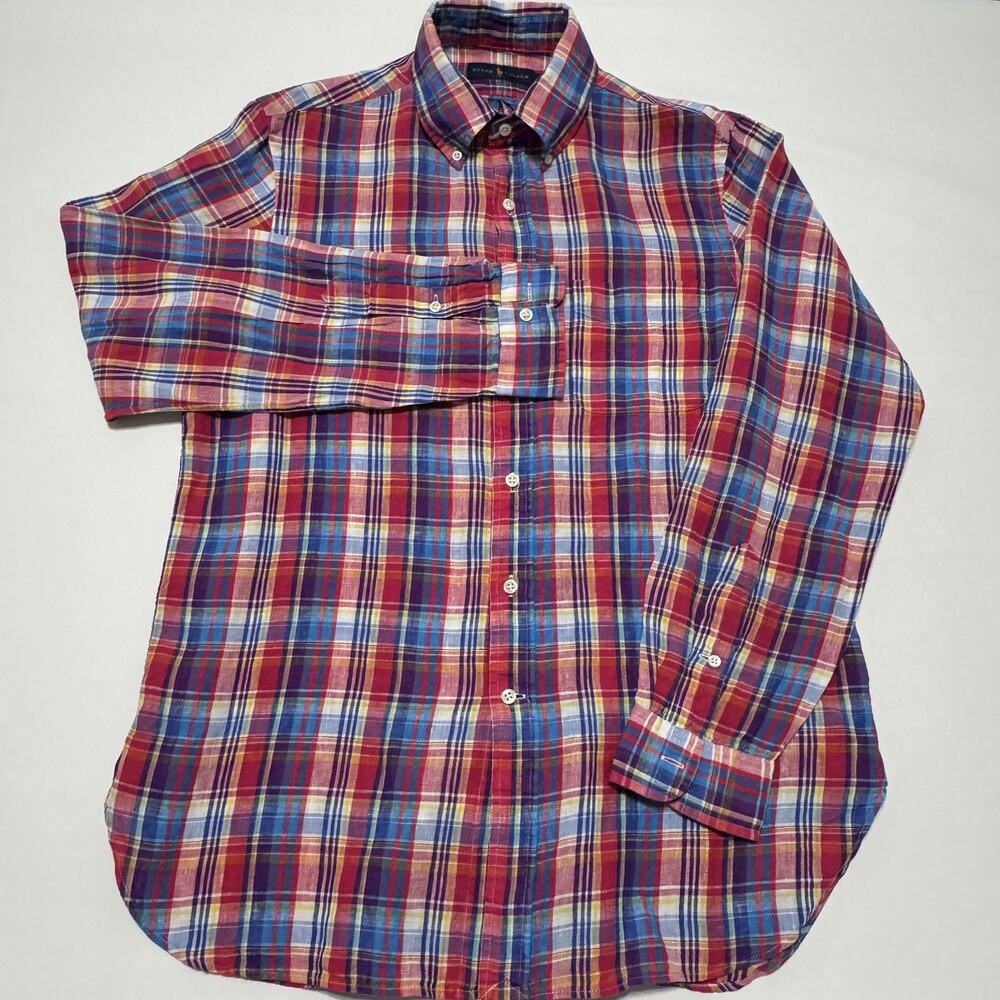 Ralph Lauren Polo Men's Linen Classic Fit Madras Multicolored Check Shirt Large